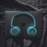 a blue and black headphone